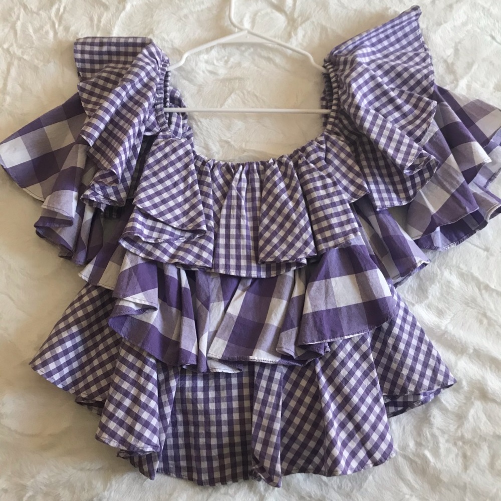 Cover Story Gingham white and lilac checked top